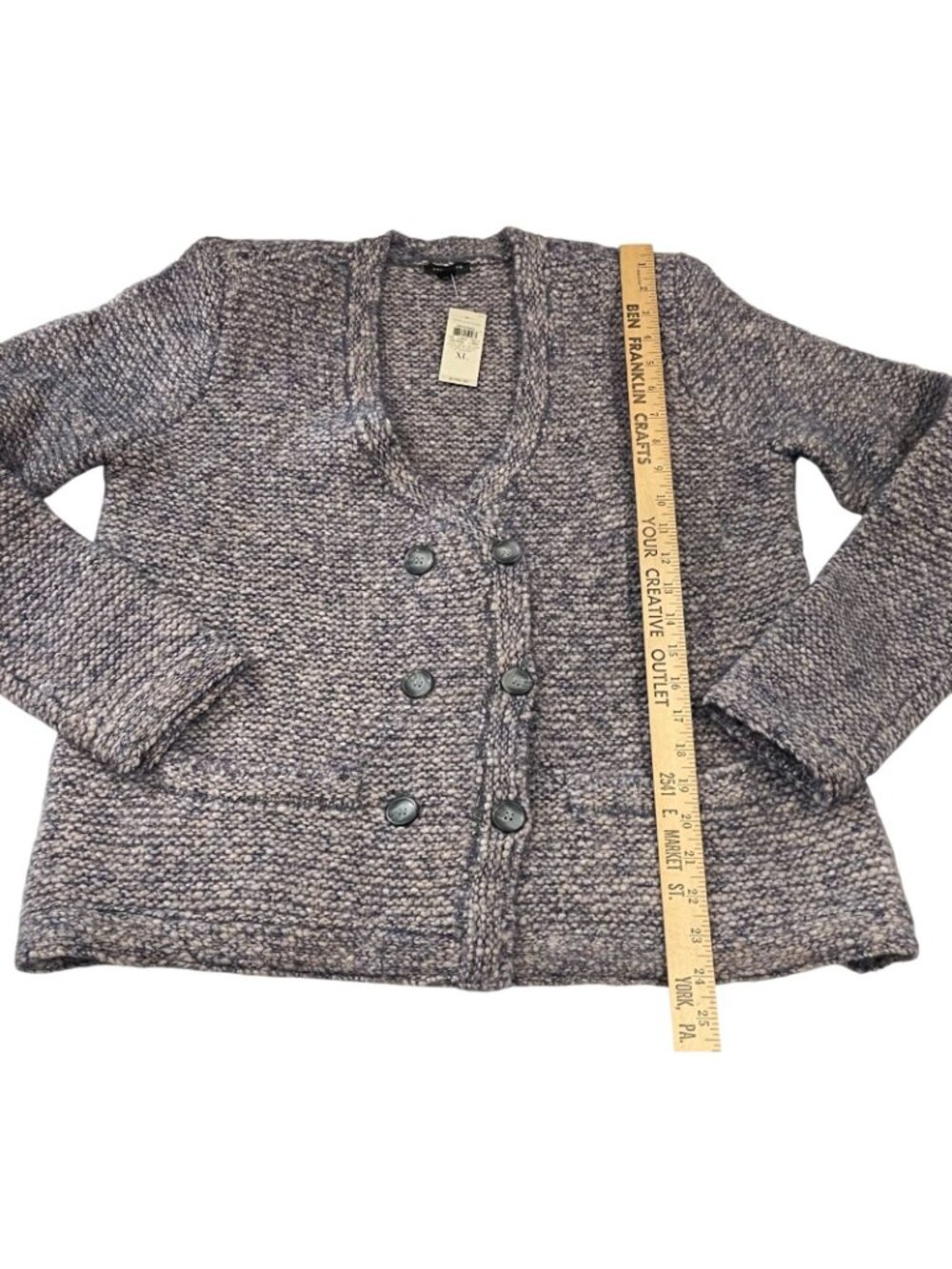 Ann Taylor Merino Wool Alpaca Cardigan Sweater XL Blue Double Breasted Academia - Picture 7 of 12